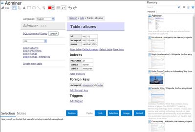 Adminer - Flamory bookmarks and screenshots