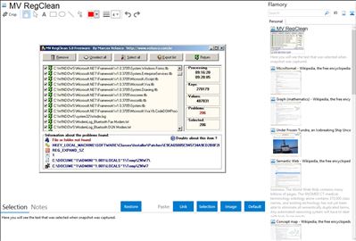 MV RegClean - Flamory bookmarks and screenshots