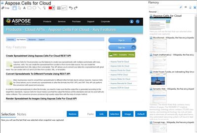 Aspose.Cells for Cloud - Flamory bookmarks and screenshots