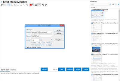 Start Menu Modifier - Flamory bookmarks and screenshots
